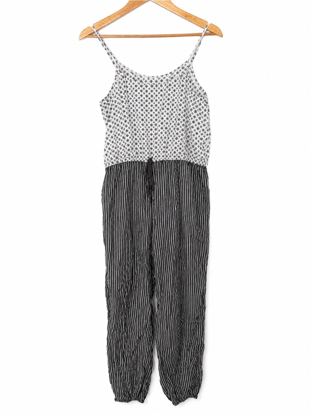 J. Crew Lightweight Black, Grey & White Patterned Spaghetti-Strap Jumpsuit, SM - Picture 2 of 5